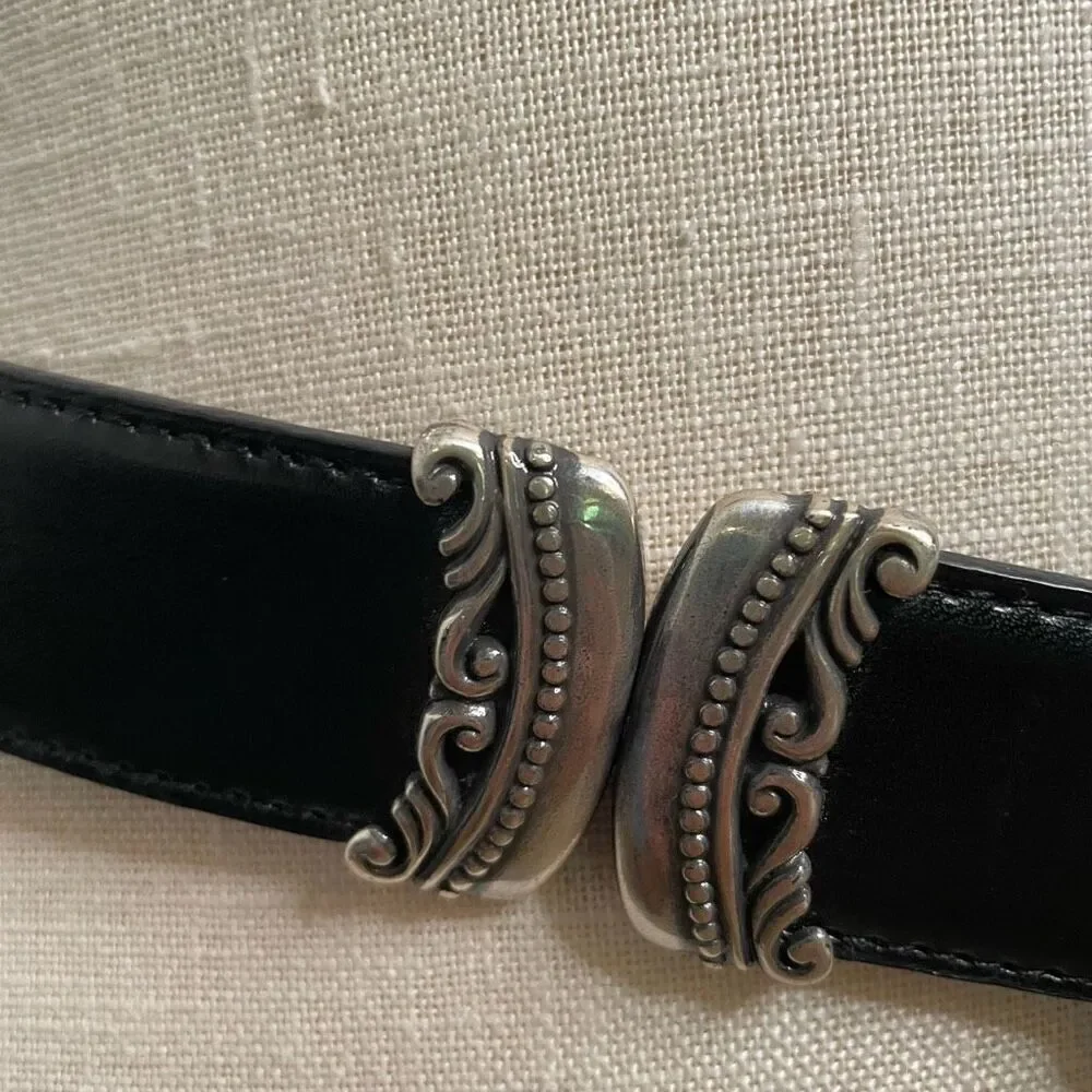 Lake Shore Drive Womens Reversible Belt M Smooth Black Brown Croc Silver Scroll